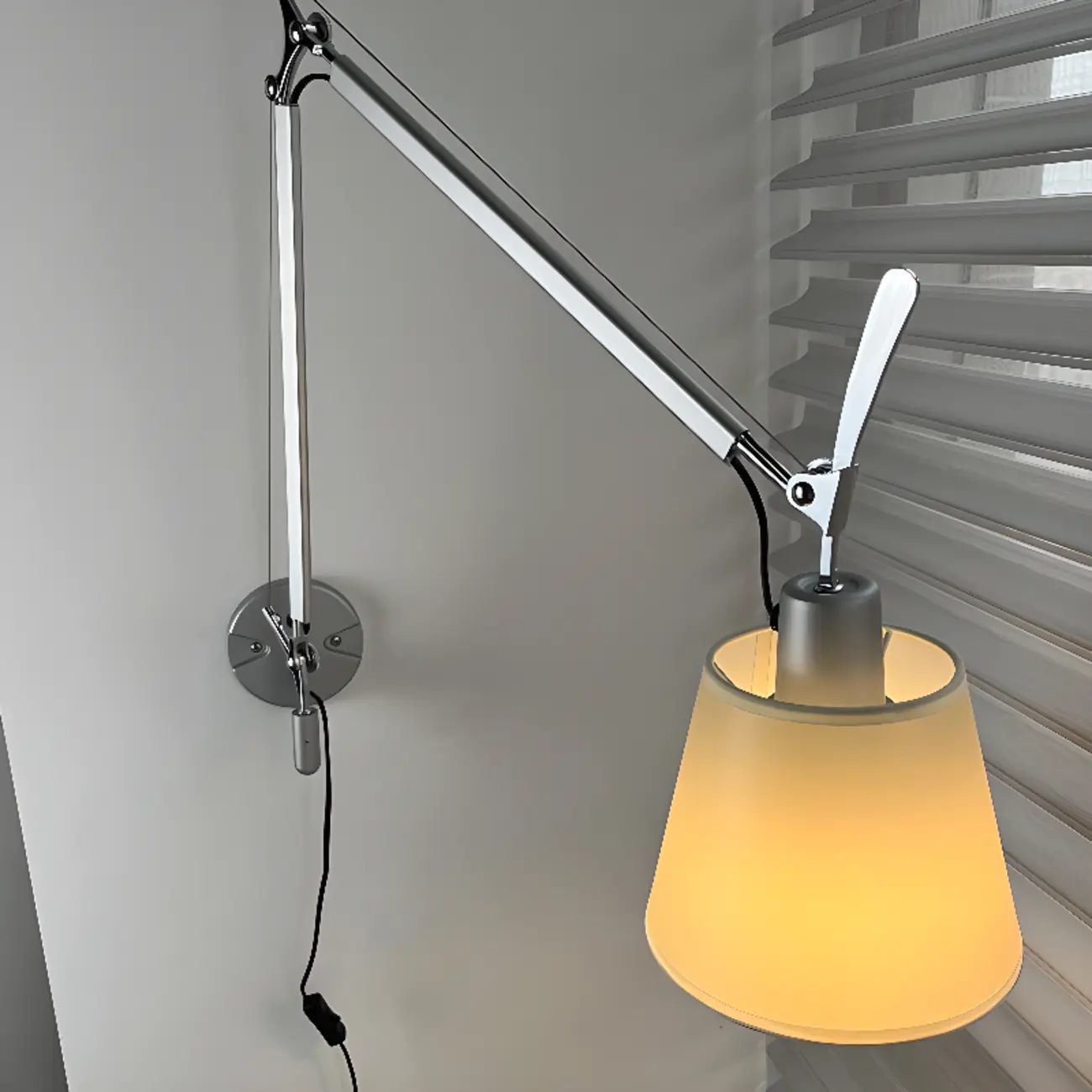 Modern Chrome Swing Arm Wall Light with Cloth Shade Image - 2 | homeyfad