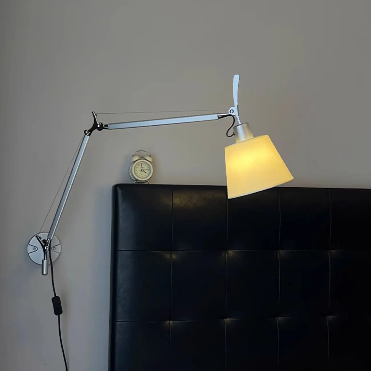 Modern Chrome Swing Arm Wall Light with Cloth Shade Image - 3 | homeyfad