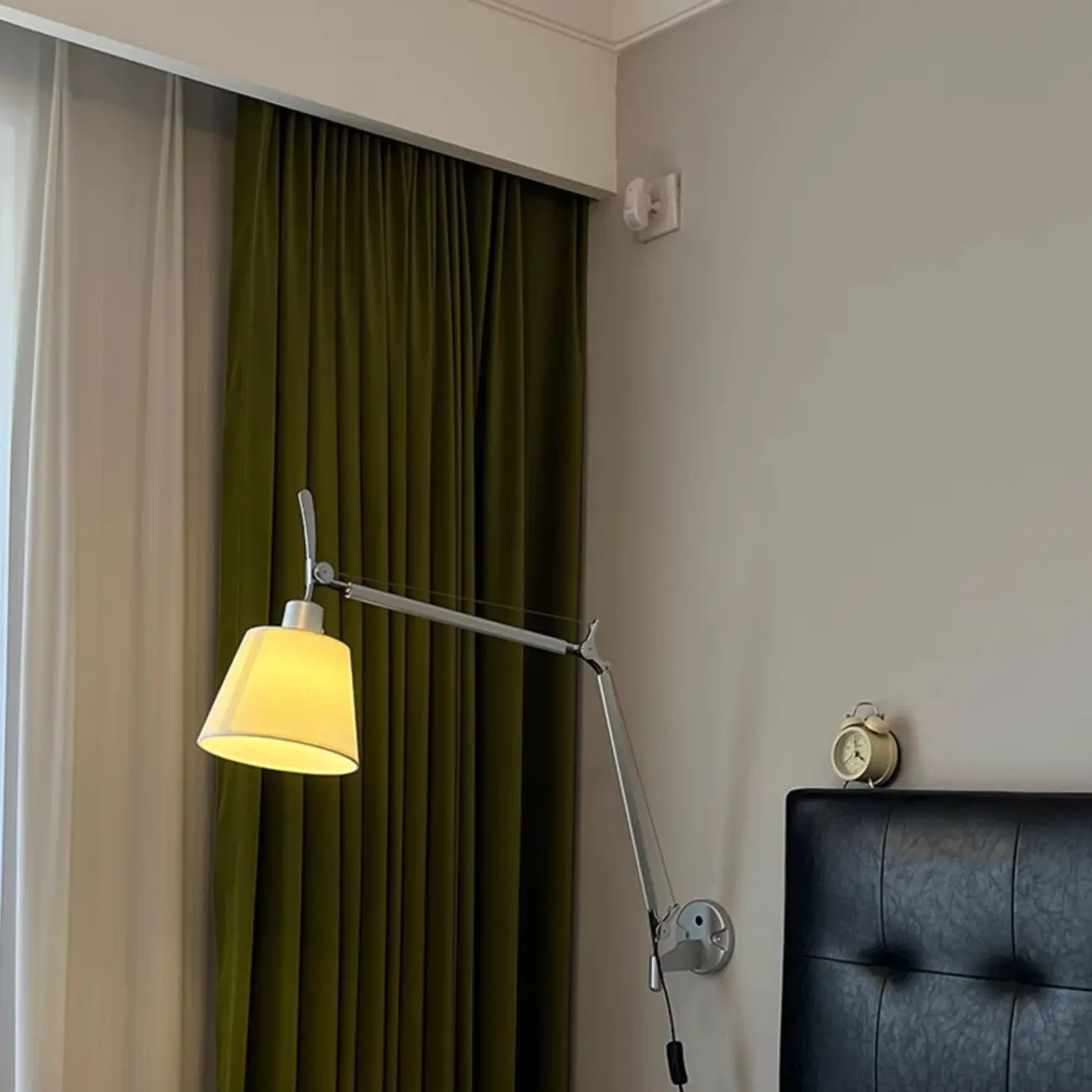 Modern Chrome Swing Arm Wall Light with Cloth Shade Image - 4 | homeyfad