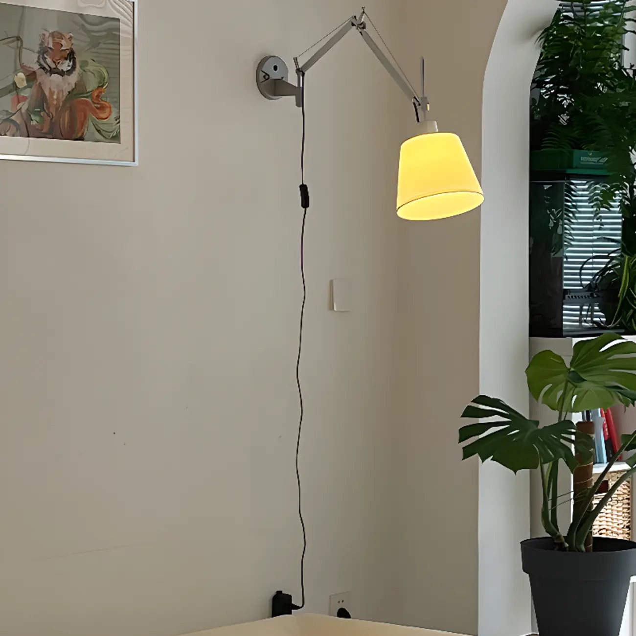 Modern Chrome Swing Arm Wall Light with Cloth Shade Image - 1 | homeyfad