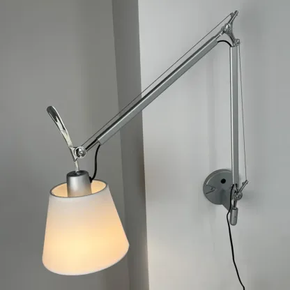 Modern Chrome Swing Arm Wall Light with Cloth Shade Image - 6
