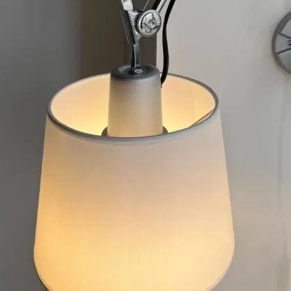 Modern Chrome Swing Arm Wall Light with Cloth Shade Image - 11