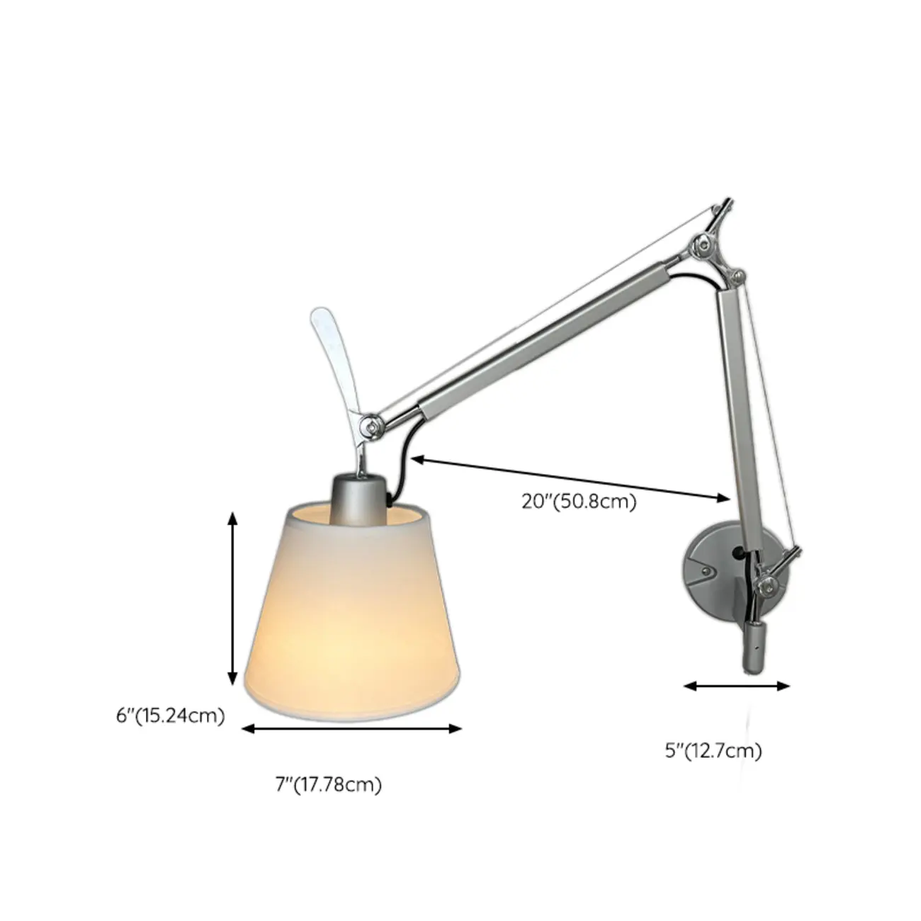 Adjustable Fabric Swing Arm Metal Wall Light for Bedroom #size