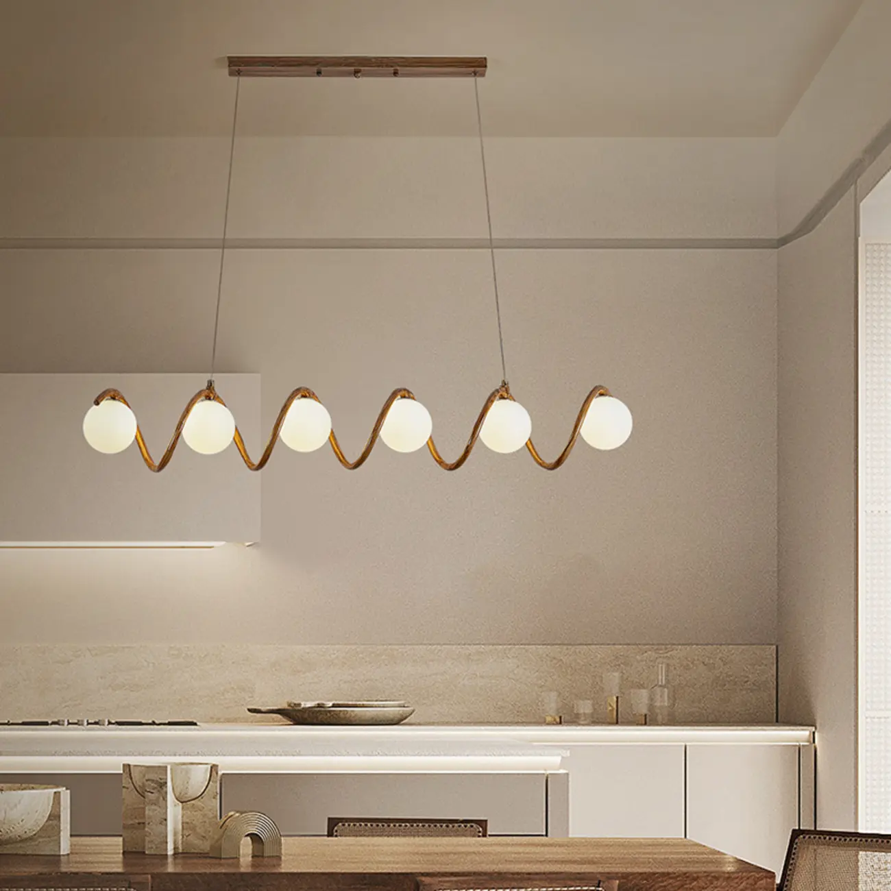 Modern Adjustable Wave Kitchen Island Pendant Light Image - 1 | homeyfad