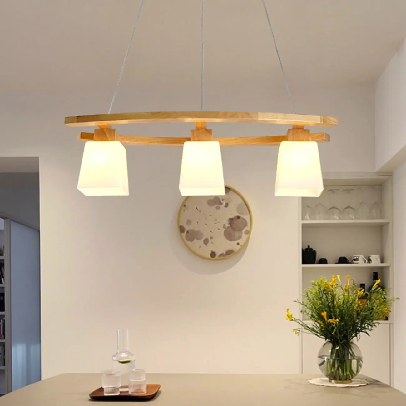 Modern Wooden Glass Island Pendant Light Image - 1 | homeyfad
