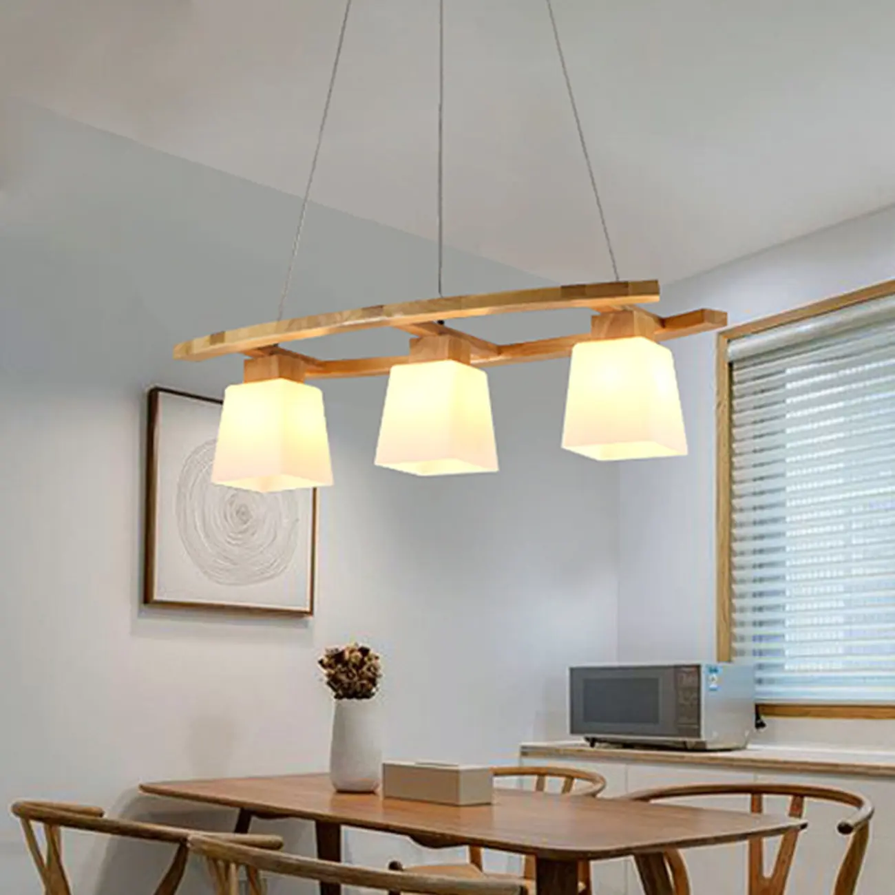 Modern Wooden Glass Island Pendant Light Image - 2 | homeyfad