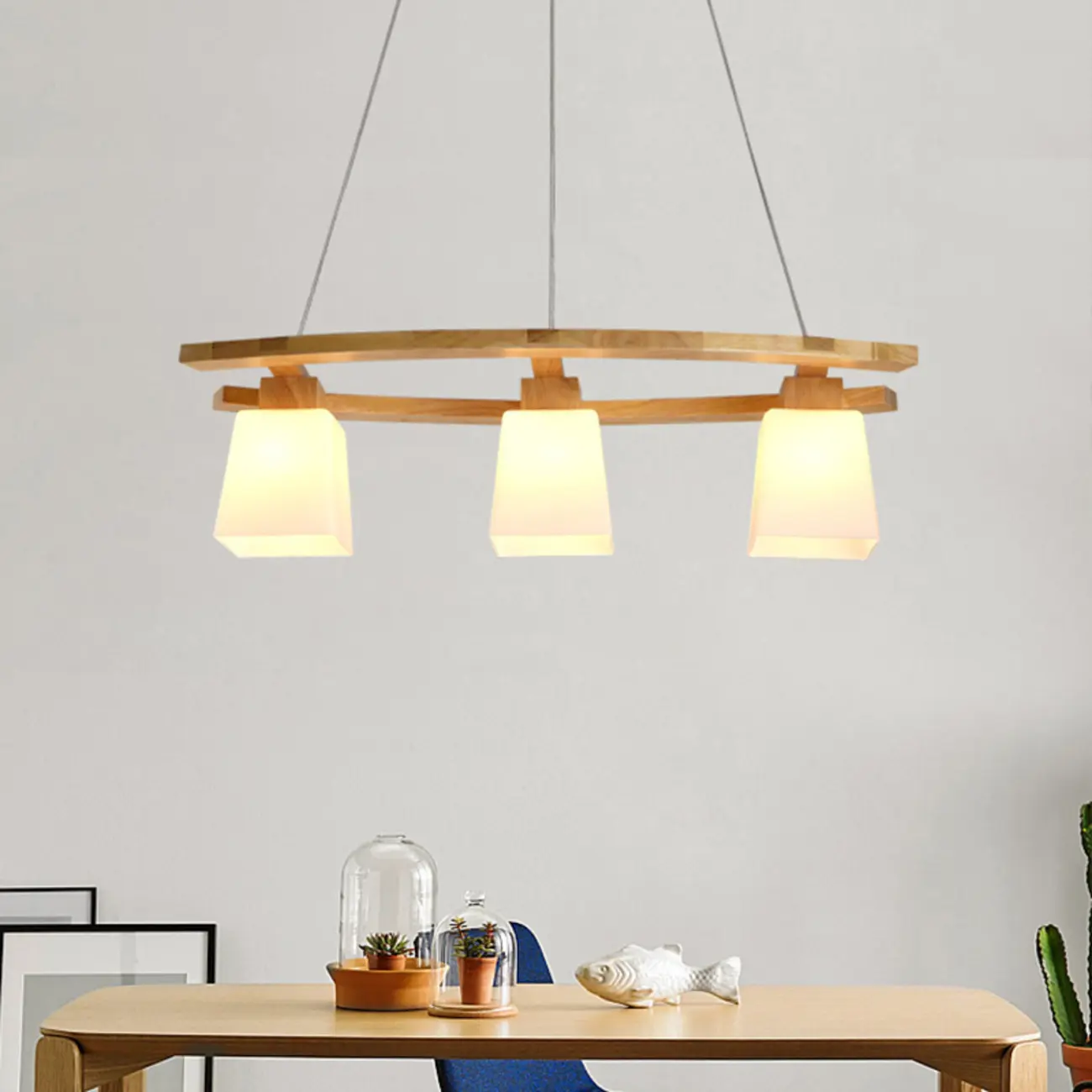 Modern Wooden Glass Island Pendant Light Image - 3 | homeyfad