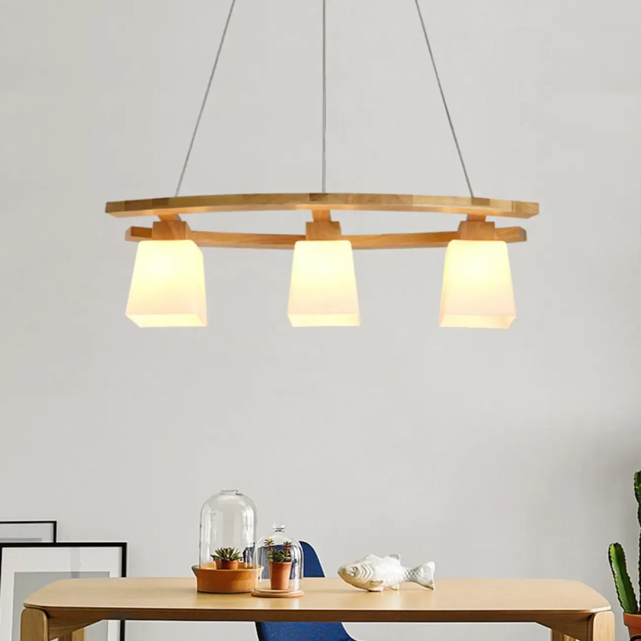 Modern Wooden Glass Island Pendant Light Image - 3