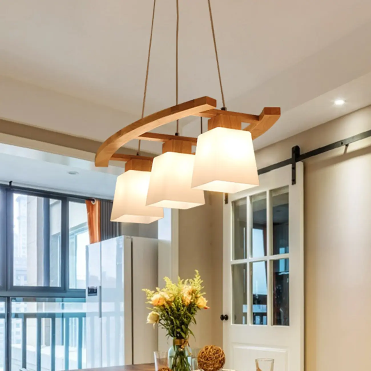 Modern Wooden Glass Island Pendant Light Image - 4 | homeyfad