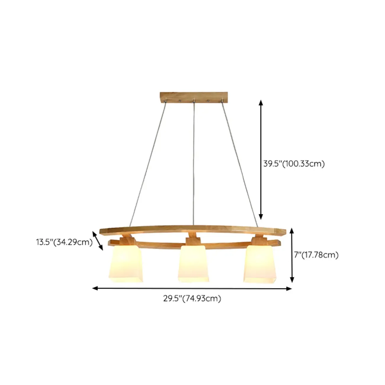 Modern Wooden Glass Island Pendant Light #size