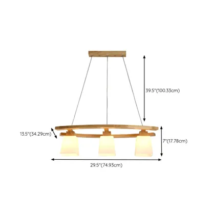 Modern Wooden Glass Island Pendant Light #size