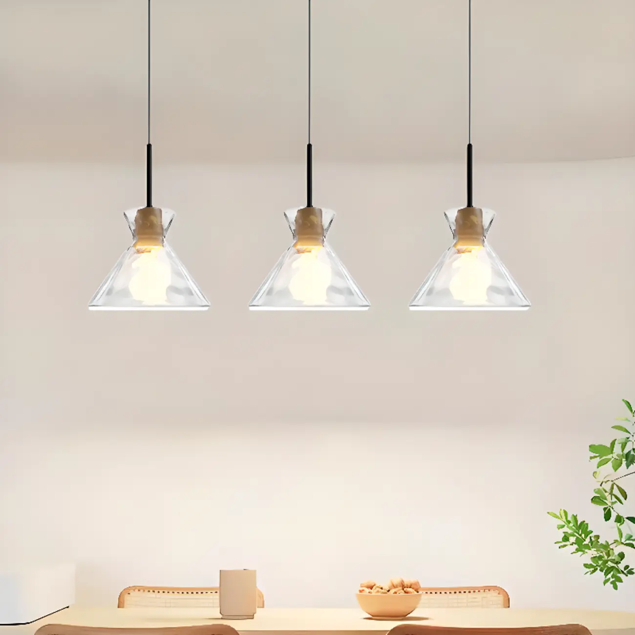 3-Light Clear Glass Island Pendant Light for Dining Area Image - 2 | homeyfad