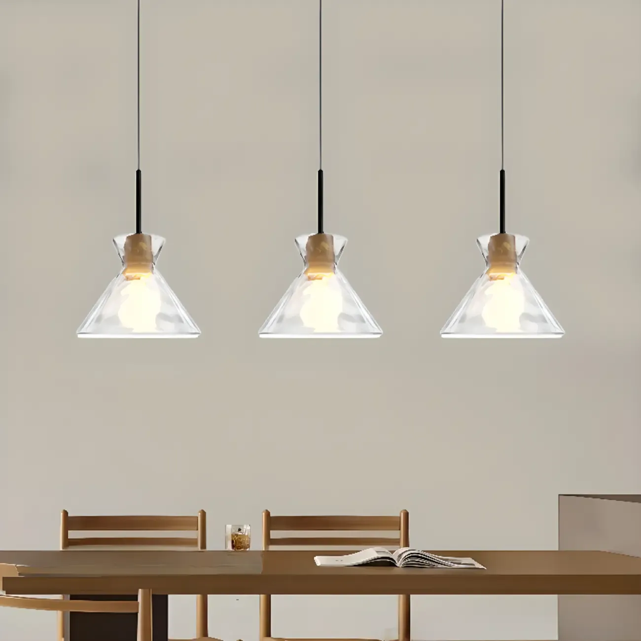 3-Light Clear Glass Island Pendant Light for Dining Area Image - 3