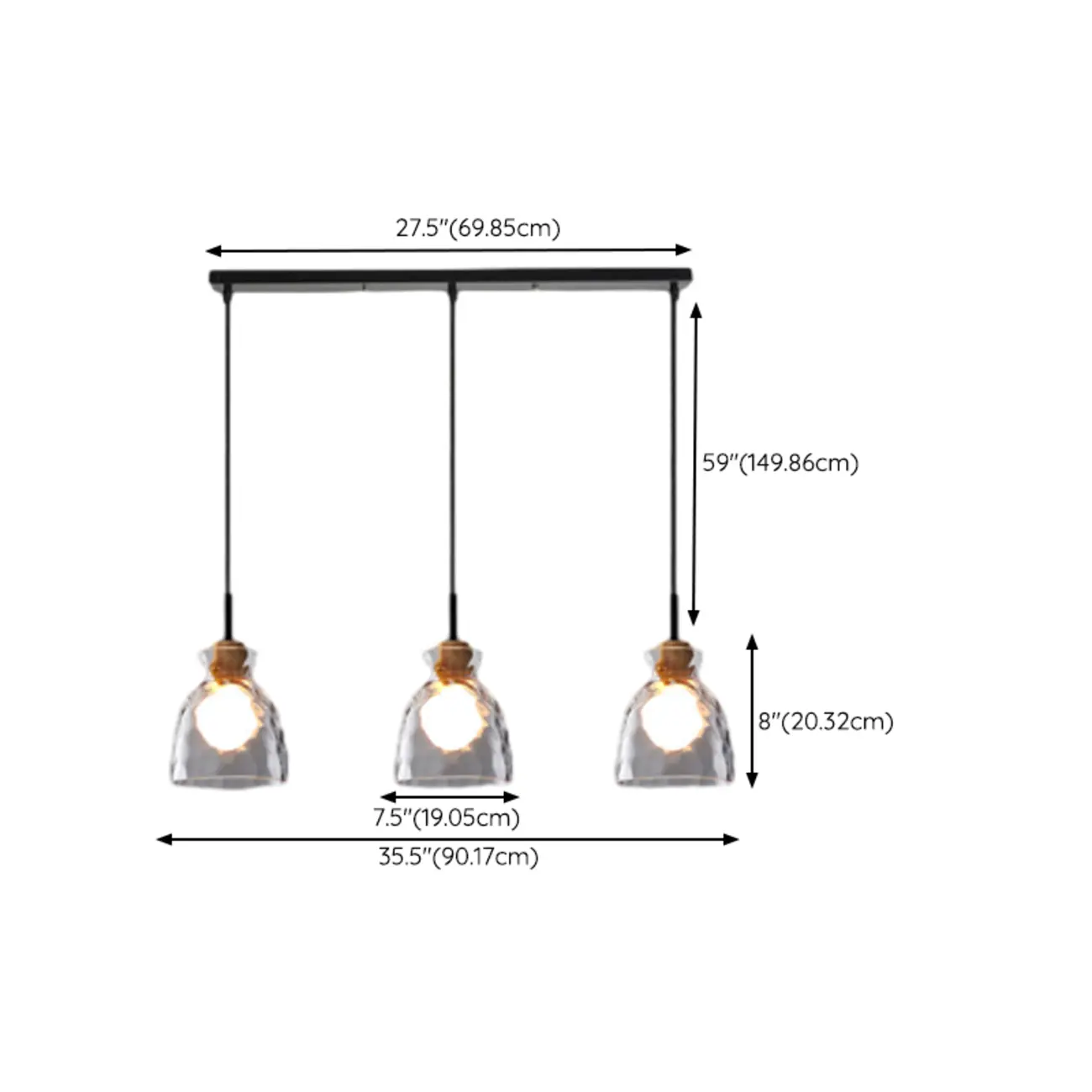 3-Light Clear Glass Island Pendant Light for Dining Area #size | homeyfad