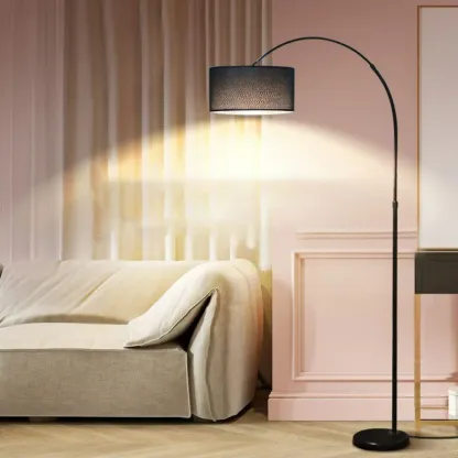 Modern Adjustable Arc Floor Lamp with Fabric Shade Image - 2