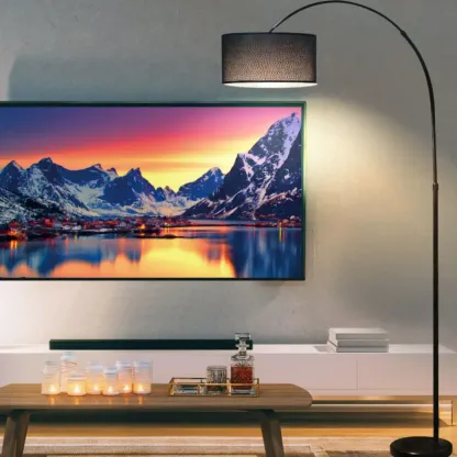 Modern Adjustable Arc Floor Lamp with Fabric Shade Image - 4