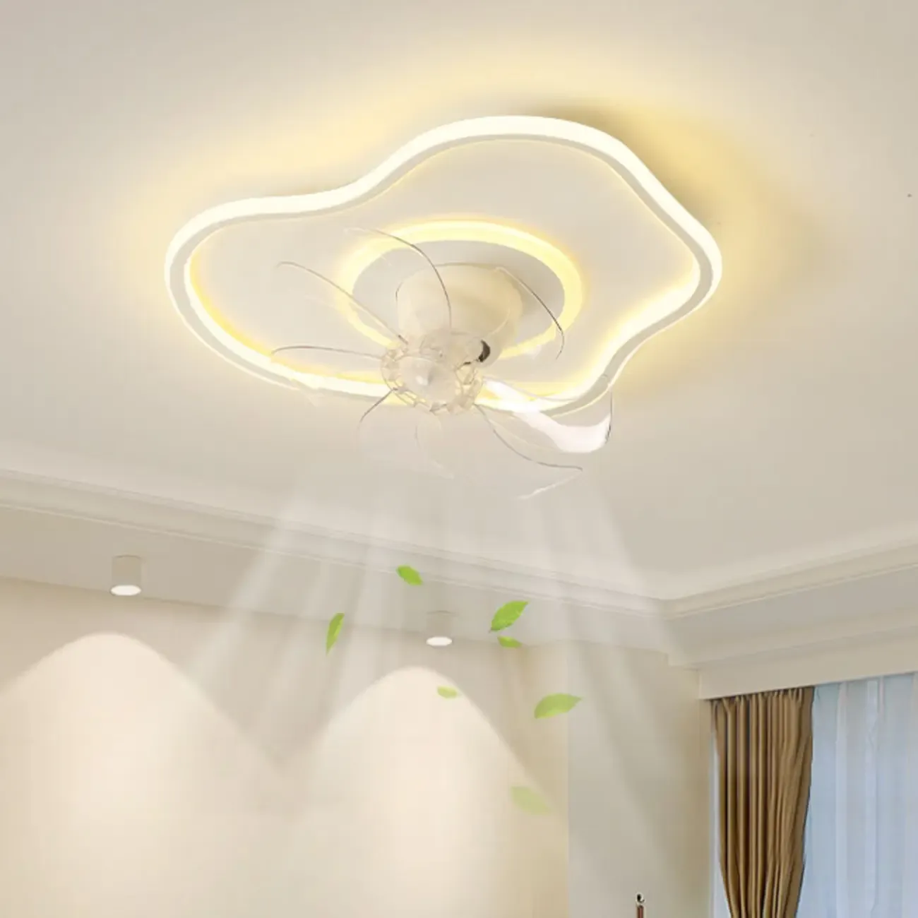 Modern Flush Mount LED Ceiling Fan with Remote for Bedroom