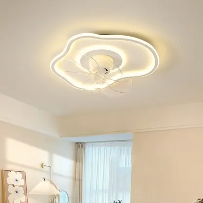 Modern Flush Mount LED Ceiling Fan with Remote for Bedroom