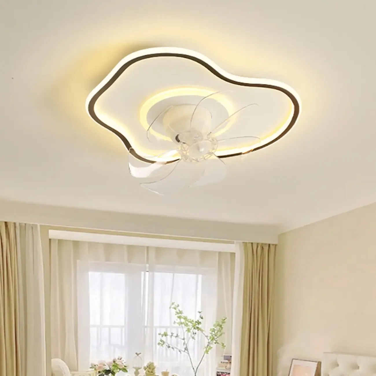 Modern Flush Mount LED Ceiling Fan with Remote for Bedroom