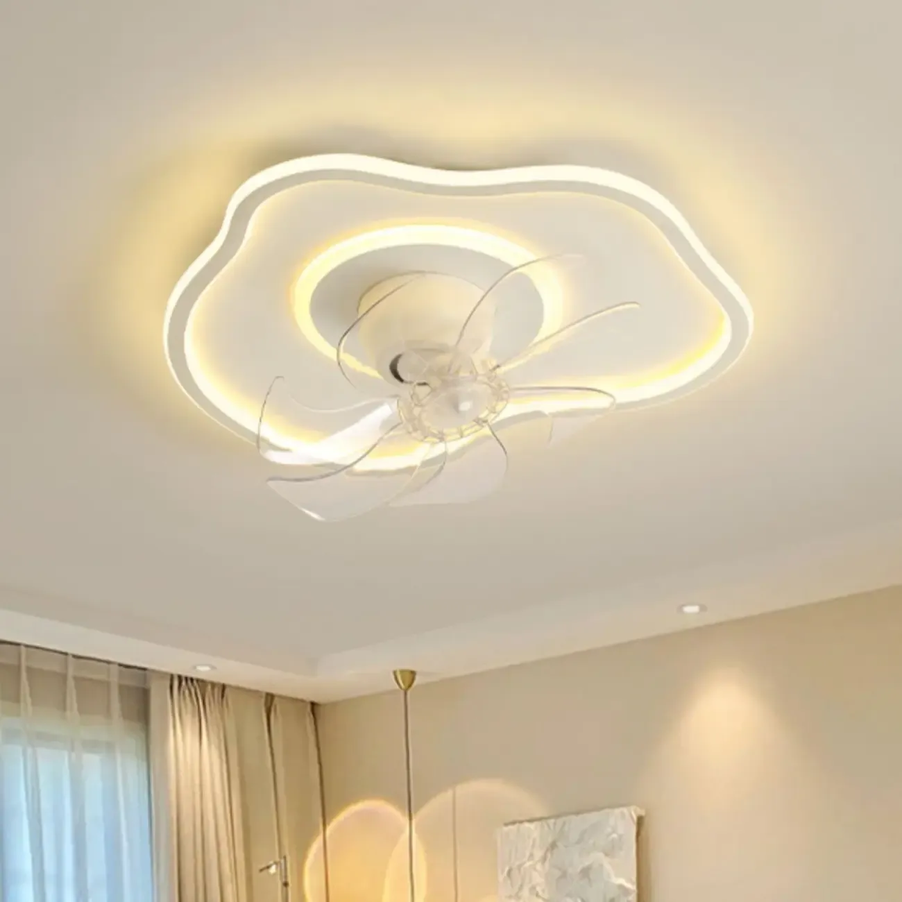 Modern Flush Mount LED Ceiling Fan with Remote for Bedroom