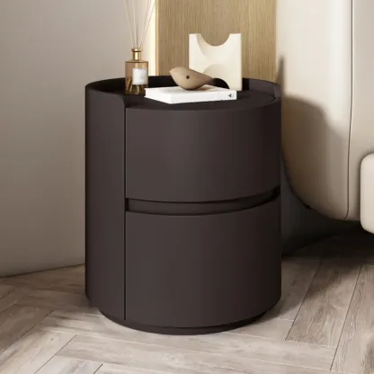 Modern Leather Tray Round 2-Drawer Nightstand Image - 11