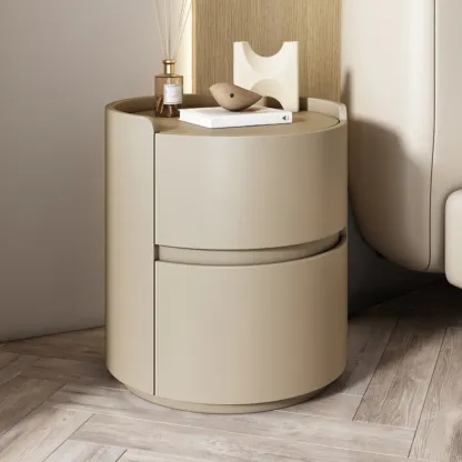 Modern Leather Tray Round 2-Drawer Nightstand Image - 21