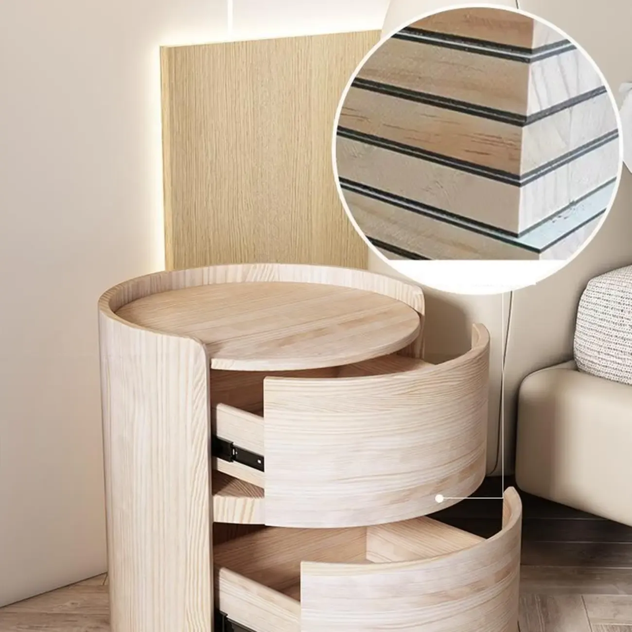 Modern Leather Tray Round 2-Drawer Nightstand Image - 26