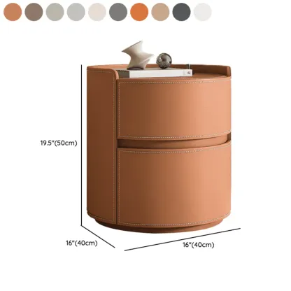 Modern Leather Tray Round 2-Drawer Nightstand Image - 28