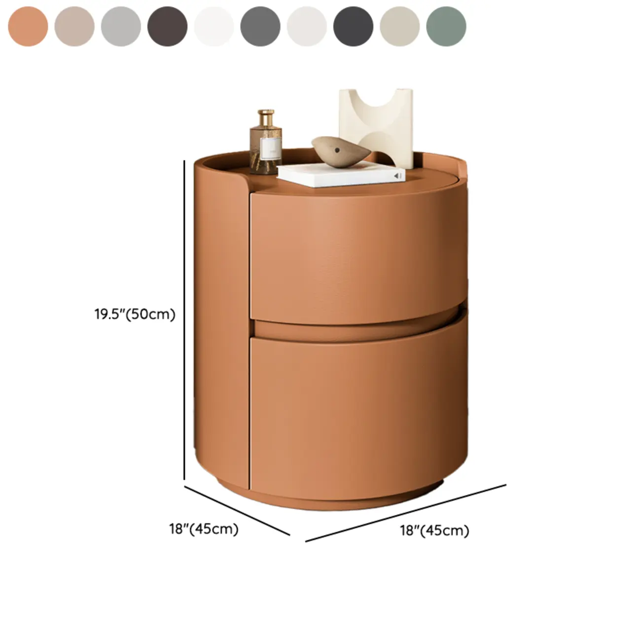 Modern Leather Tray Round 2-Drawer Nightstand Image - 29 | homeyfad