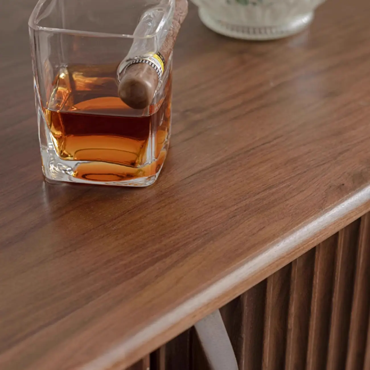 Scandinavia Dark Walnut Wooden Striped Storage Cabinet Image - 9 | homeyfad