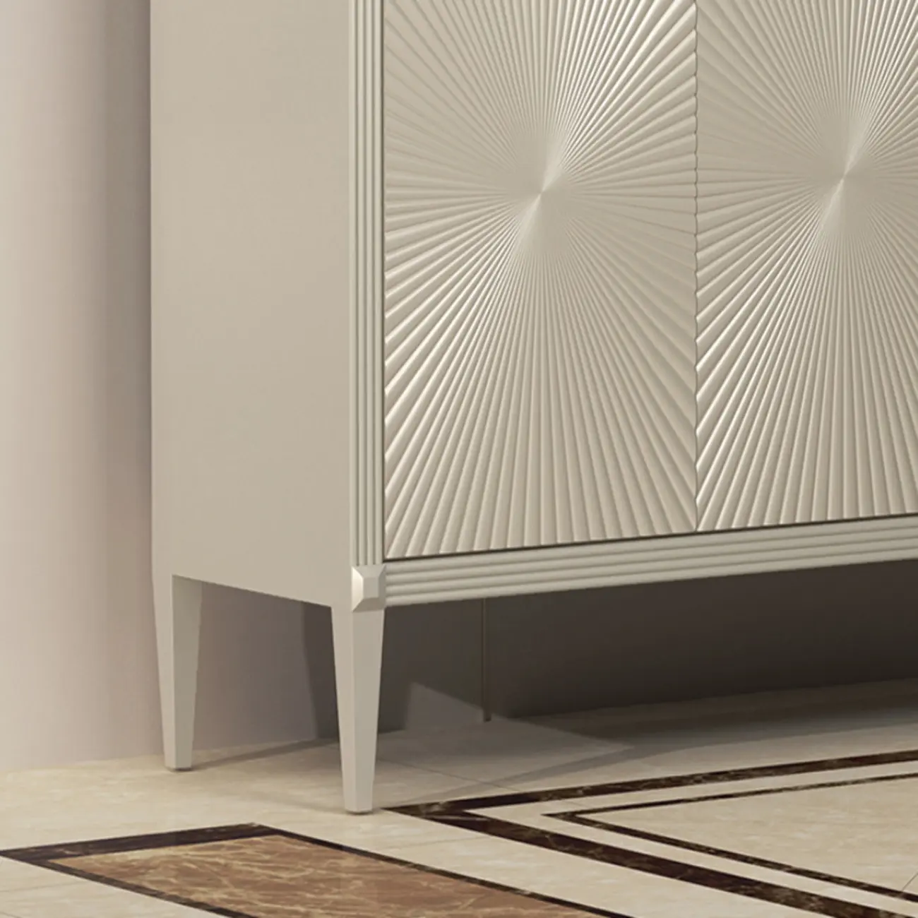 Glam Visual Effects High-Gloss Beige Wooden Decorative Cabinet Image - 3 | homeyfad