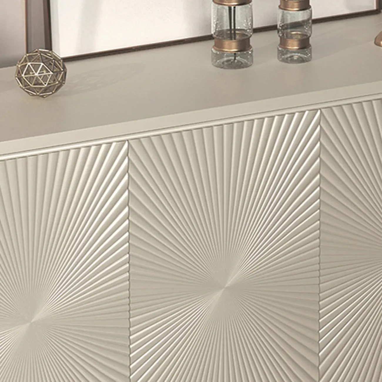 Glam Visual Effects High-Gloss Beige Wooden Decorative Cabinet Image - 4 | homeyfad