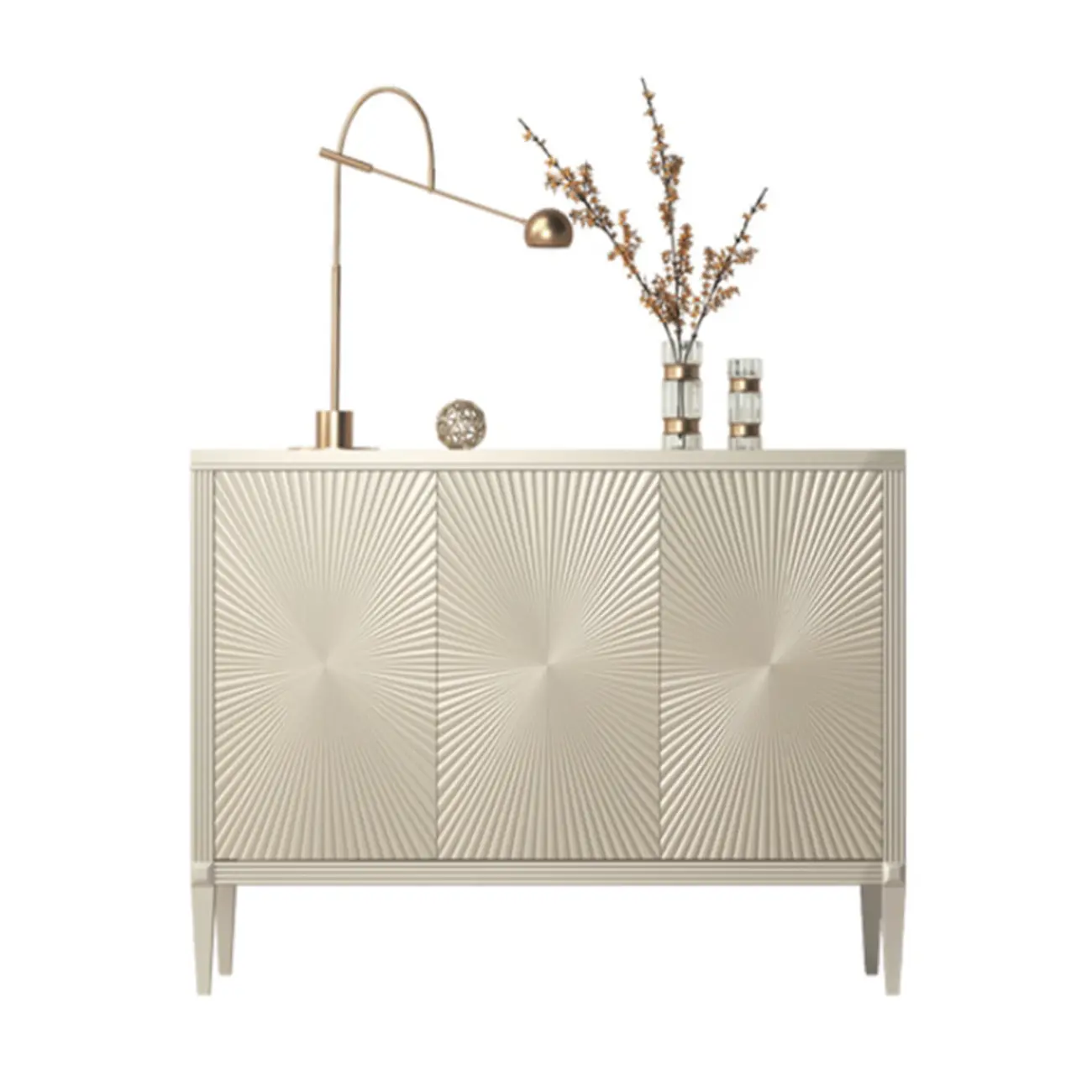 Glam Visual Effects High-Gloss Beige Wooden Decorative Cabinet Image - 9 | homeyfad