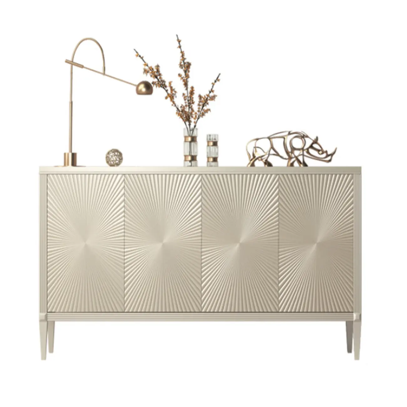 Glam Visual Effects High-Gloss Beige Wooden Decorative Cabinet Image - 10 | homeyfad