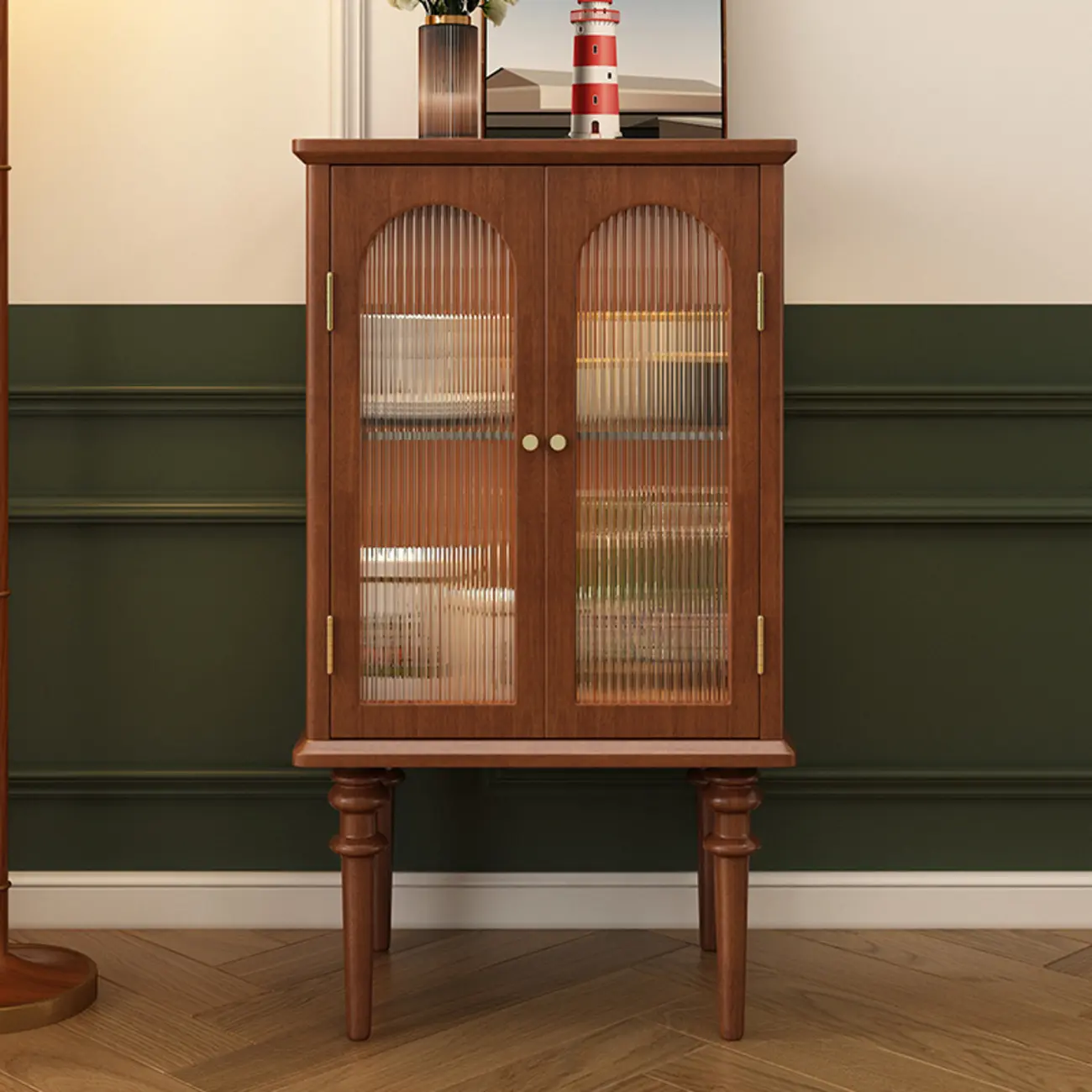 Traditional Black Wood Fluted & Clear Glass Storage Cabinet Image - 2 | homeyfad