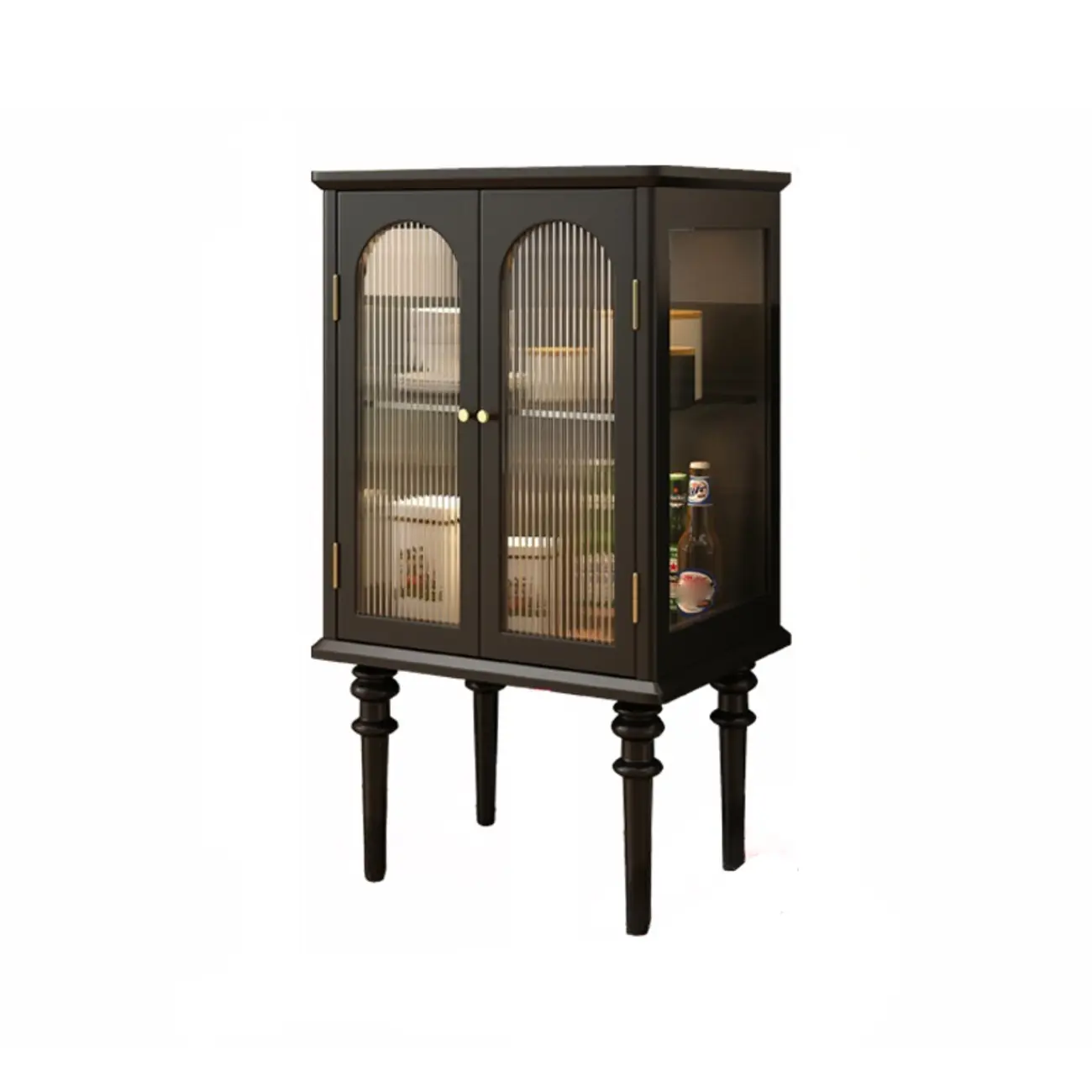 Traditional Black Wood Fluted & Clear Glass Storage Cabinet Image - 11 | homeyfad