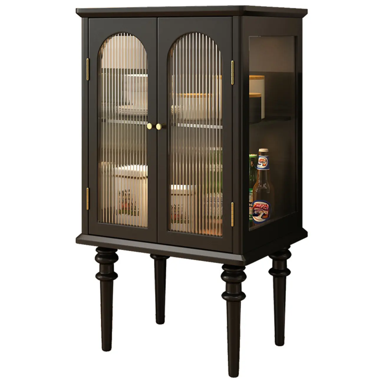 Traditional Black Wood Fluted & Clear Glass Storage Cabinet Image - 15 | homeyfad