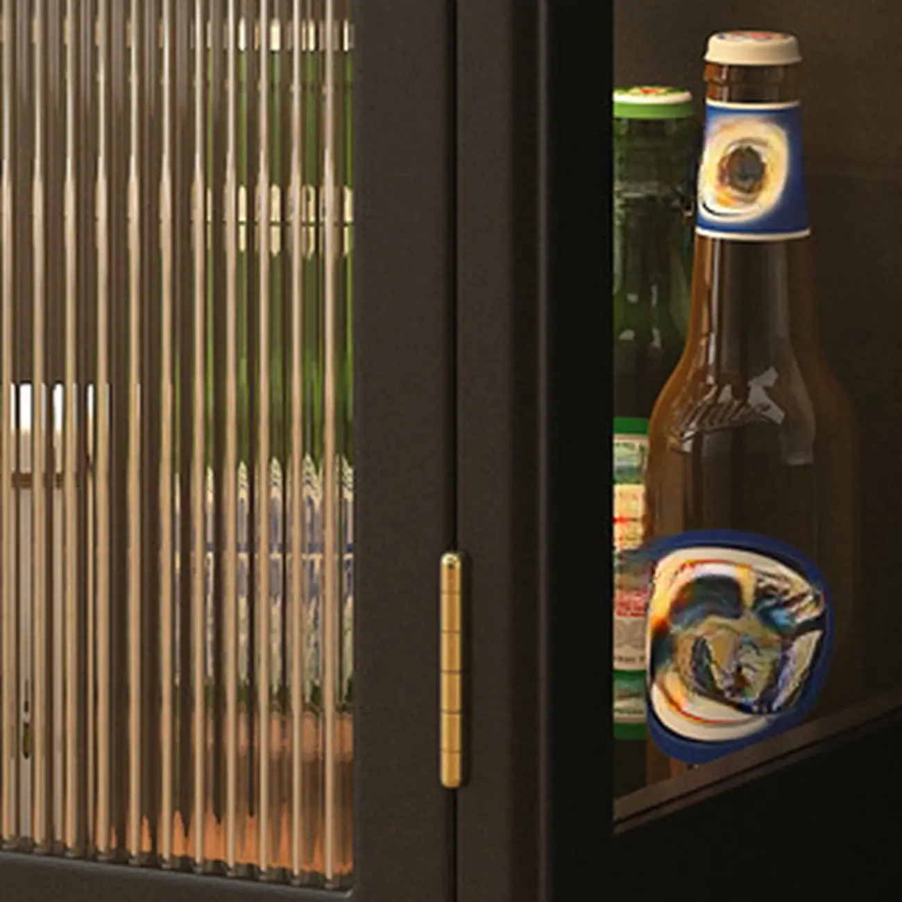 Traditional Black Wood Fluted & Clear Glass Storage Cabinet Image - 7 | homeyfad