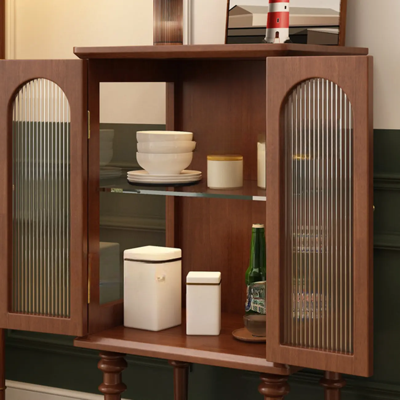 Traditional Black Wood Fluted & Clear Glass Storage Cabinet Image - 5 | homeyfad