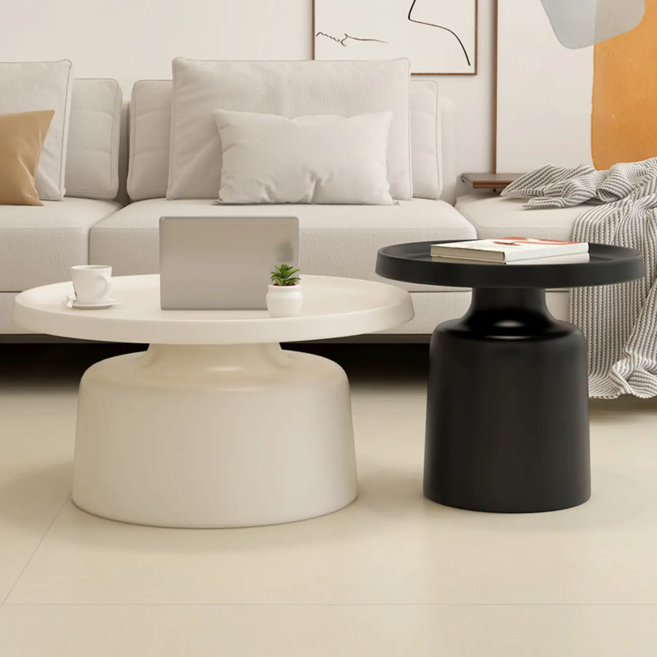 Minimalist Round Metal End Table with Pedestal Base for Home Image - 1 | homeyfad