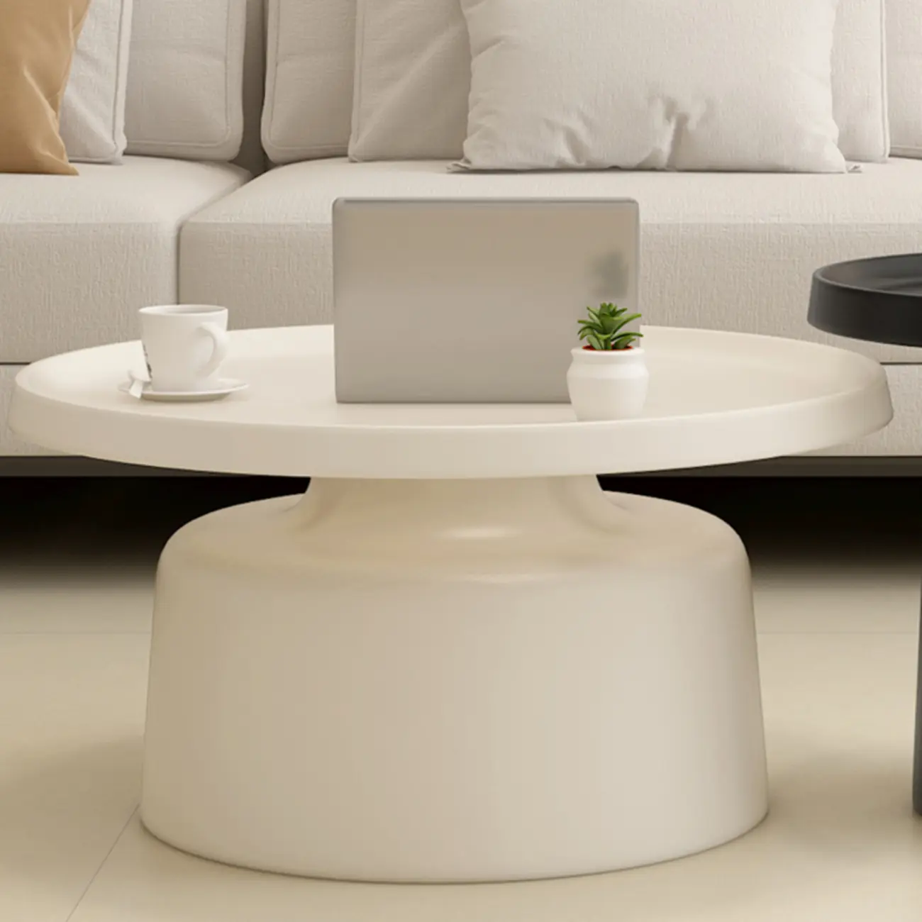 Minimalist Round Metal End Table with Pedestal Base for Home Image - 10 | homeyfad