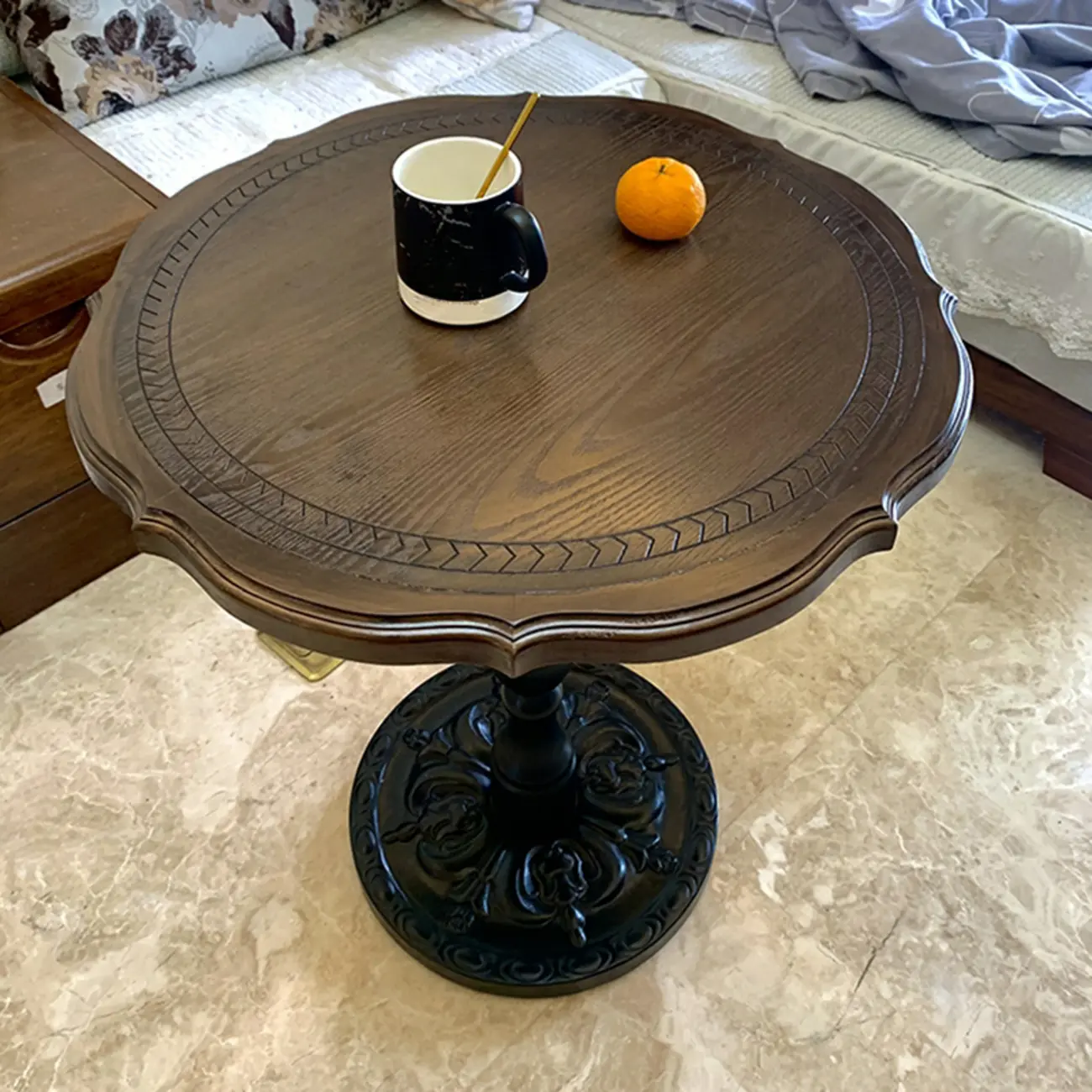 Classic Wooden Pedestal Round End Table for Modern Restroom Image - 3 | homeyfad