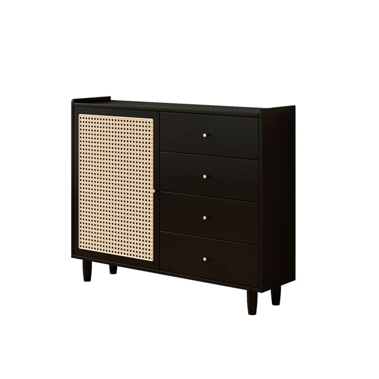Modern Black Wood Rattan Storage Cabinet for Living Room Image - 3 | homeyfad