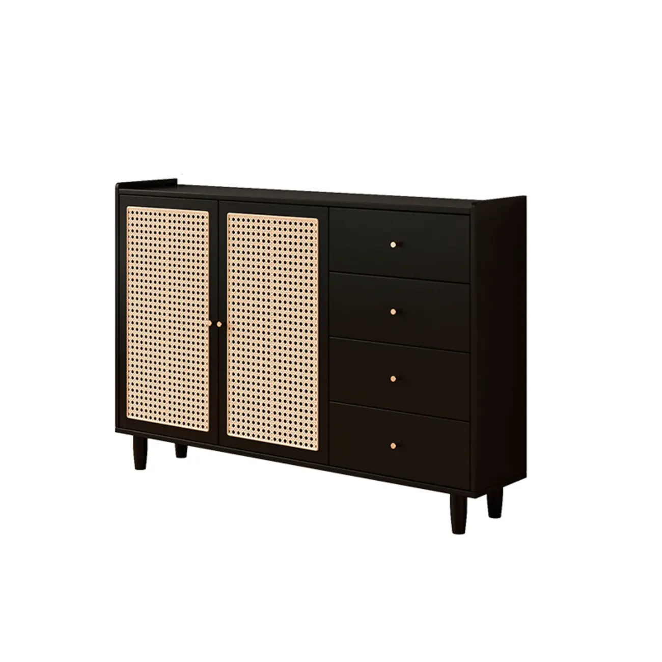 Modern Black Wood Rattan Storage Cabinet for Living Room Image - 9 | homeyfad