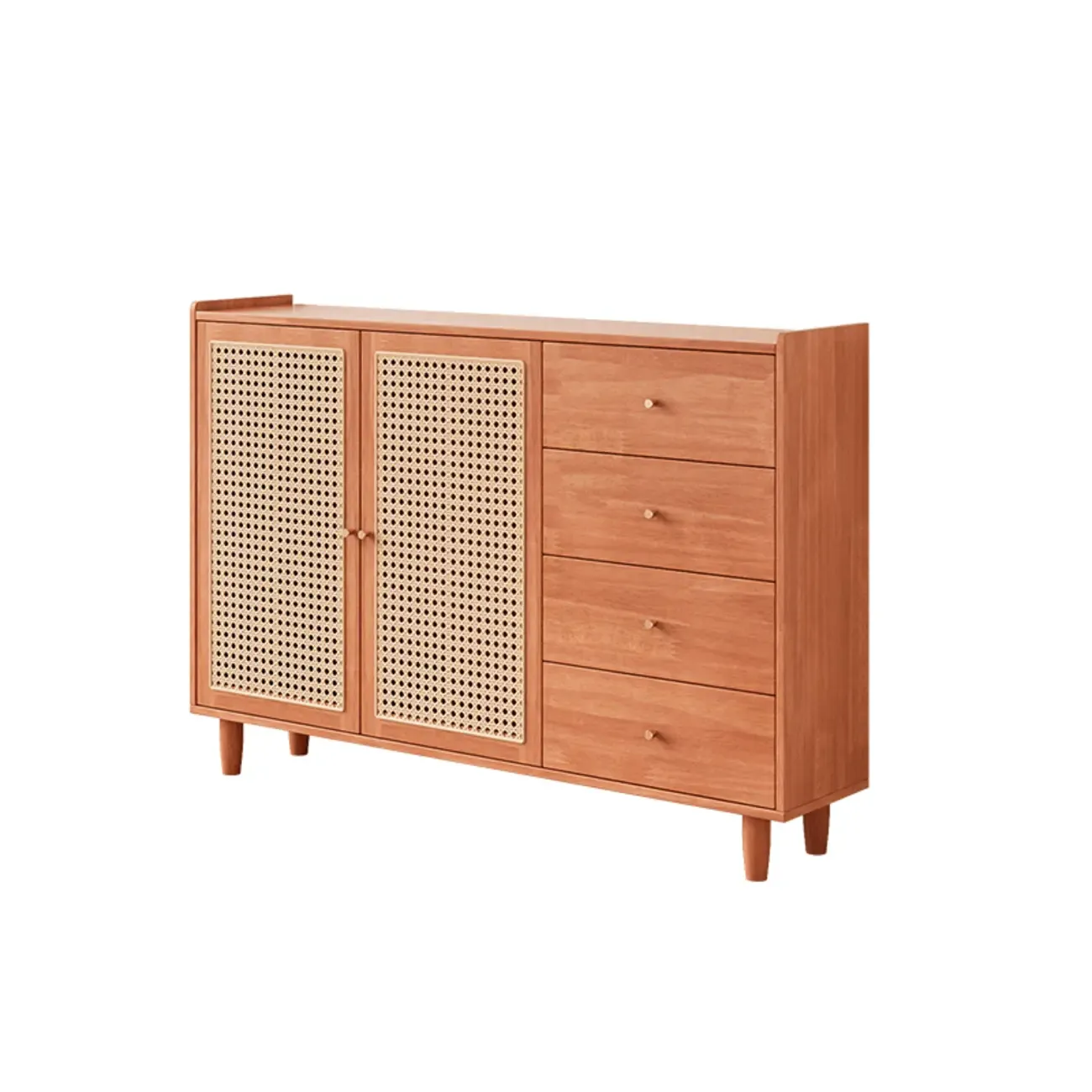 Modern Black Wood Rattan Storage Cabinet for Living Room Image - 11