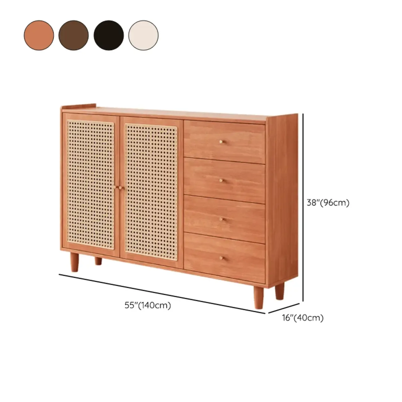 Modern Black Wood Rattan Storage Cabinet for Living Room Image - 18