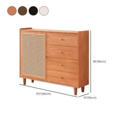 Modern Black Wood Rattan Storage Cabinet for Living Room Image - 19