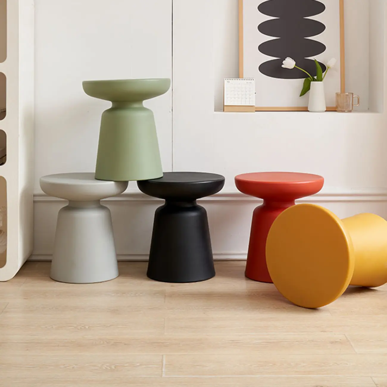 Modern Round Acrylic Side Table with Drum Base for Living Room Image - 2 | homeyfad