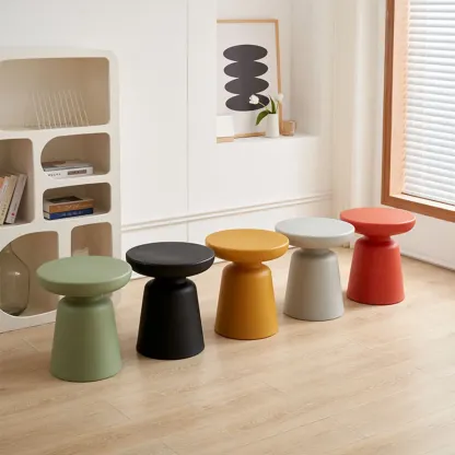 Modern Round Acrylic Side Table with Drum Base for Living Room Image - 4