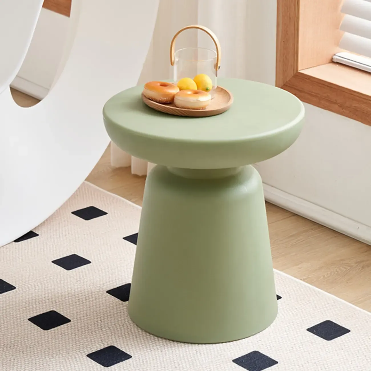 Modern Round Acrylic Side Table with Drum Base for Living Room Image - 11